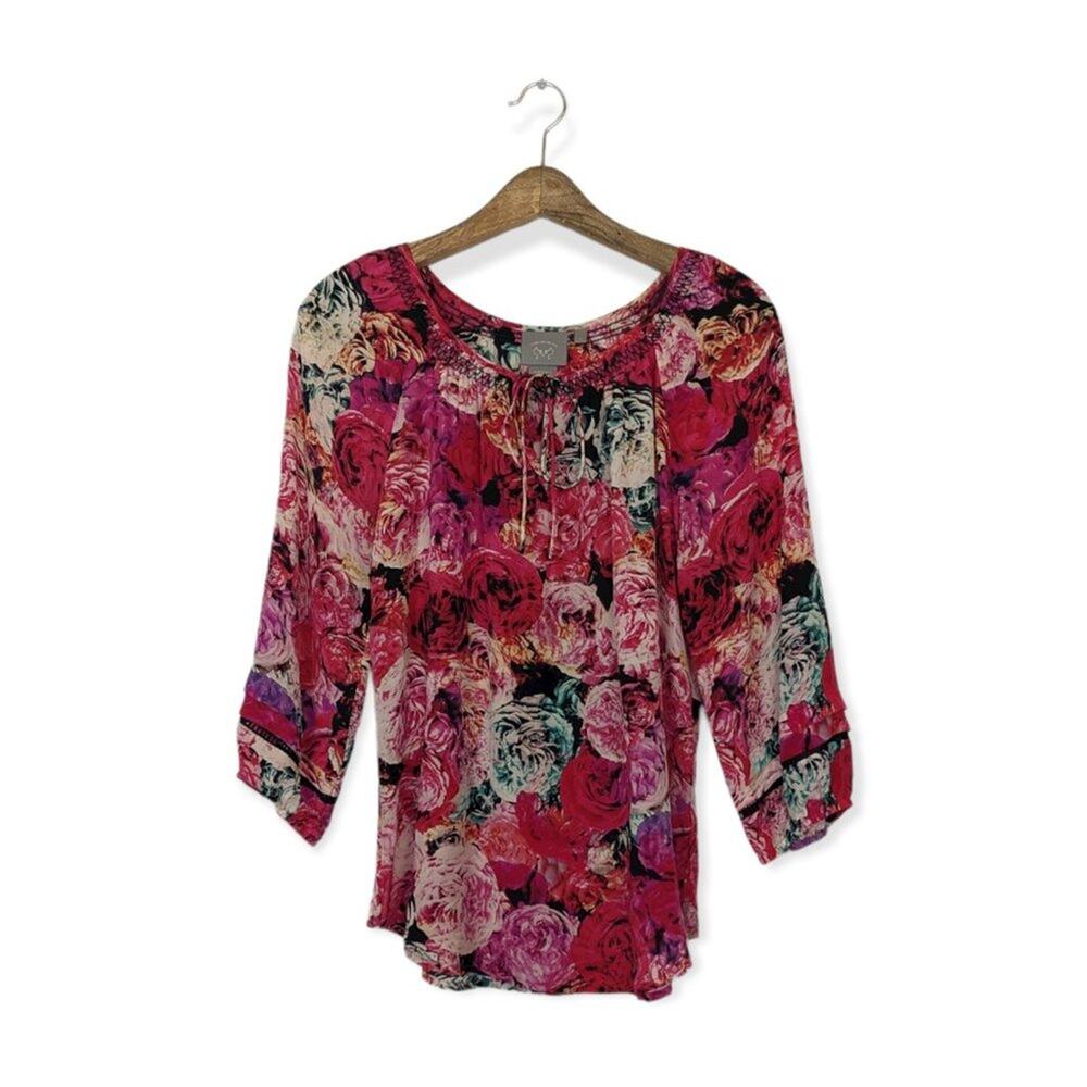 Anthropologie Vanessa Virginia Blouse S Floral Silk Tie Neck Boho